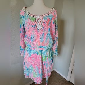 Lilly Pulitzer Delisa Dress 🦄 Turquoise Let’s Cha Cha 🦄 Size L